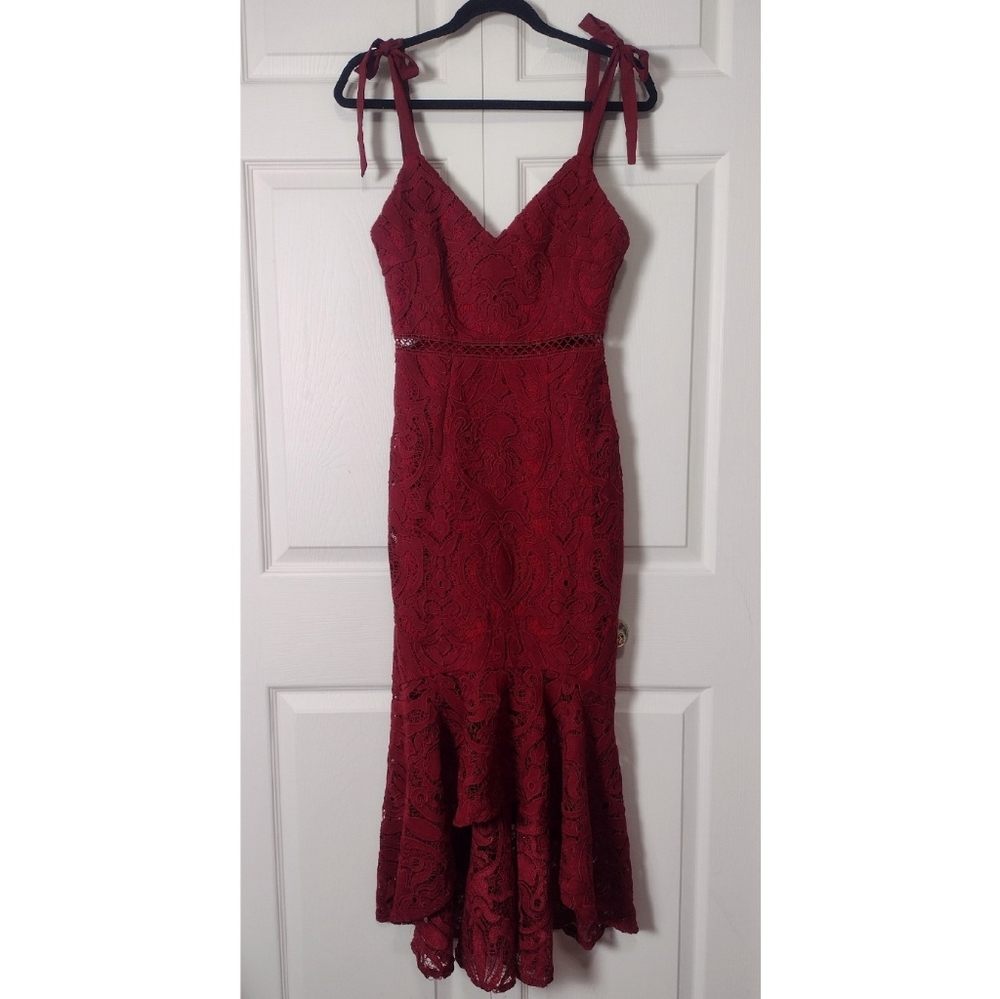 Two Sisters the Label Red Lace Valentina High Low Midi Dress Size 4 - Picture 2 of 16